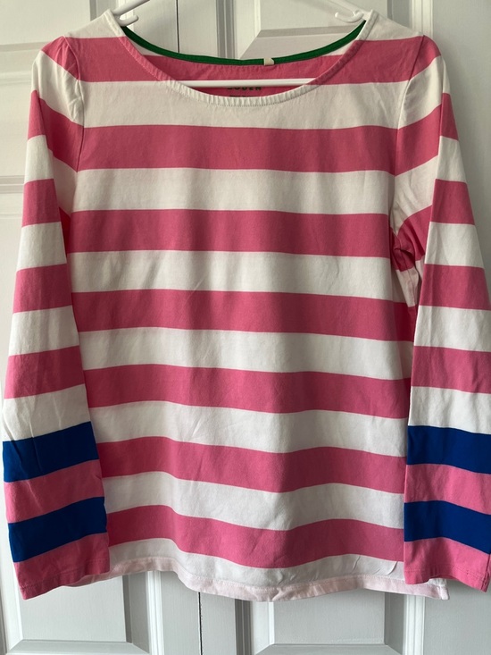 Boden Tops - Boden Pink and White Striped Top with Green Logo